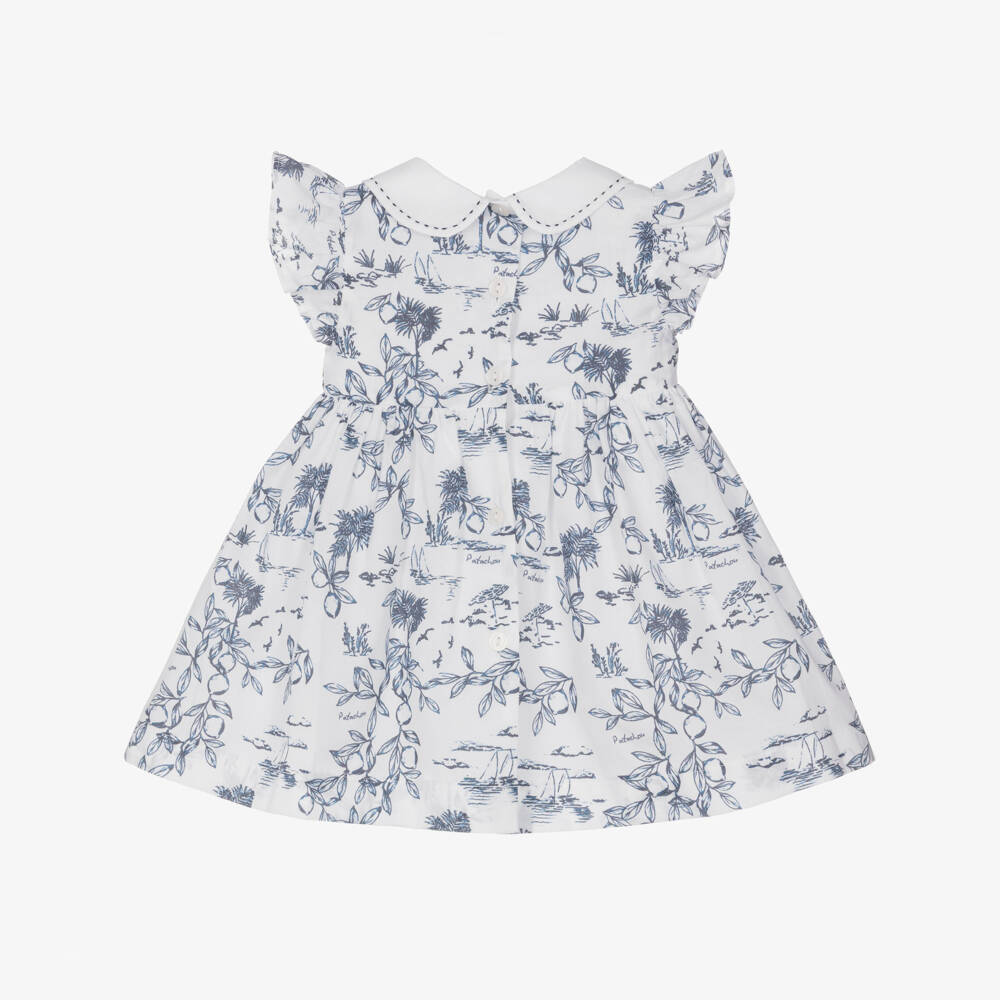 Patachou-Baby Girls White & Navy Blue Smocked Dress | Childrensalon Outlet