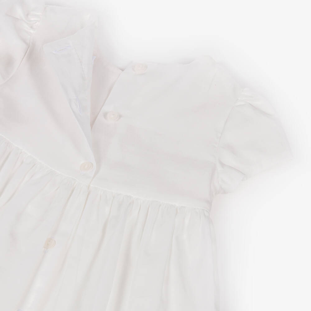 Patachou-Baby Girls White & Pink Smocked Cotton Dress | Childrensalon Outlet