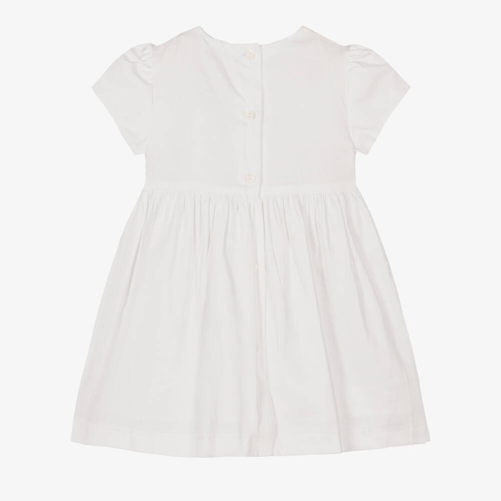Patachou-Baby Girls White & Pink Smocked Cotton Dress | Childrensalon Outlet