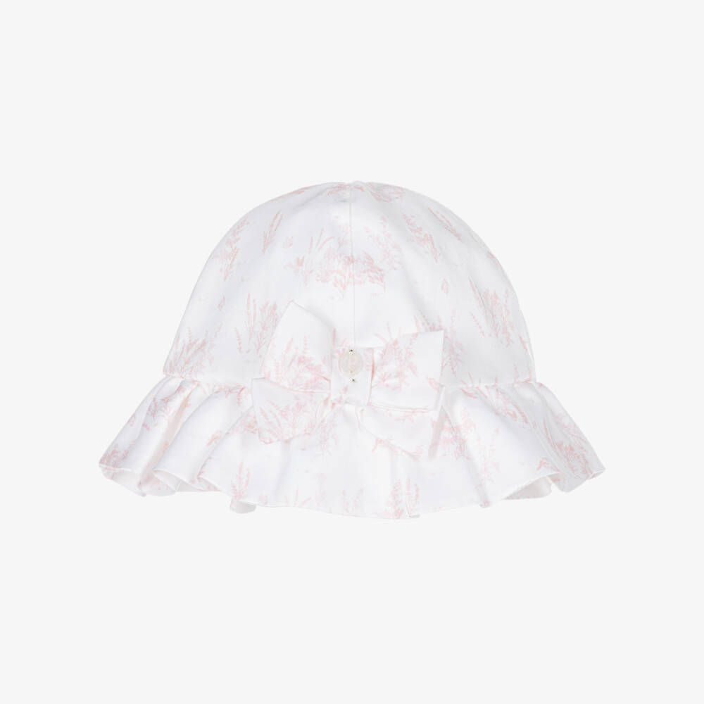 Patachou-Baby Girls White & Pink Toile De Jouy Sun Hat | Childrensalon Outlet