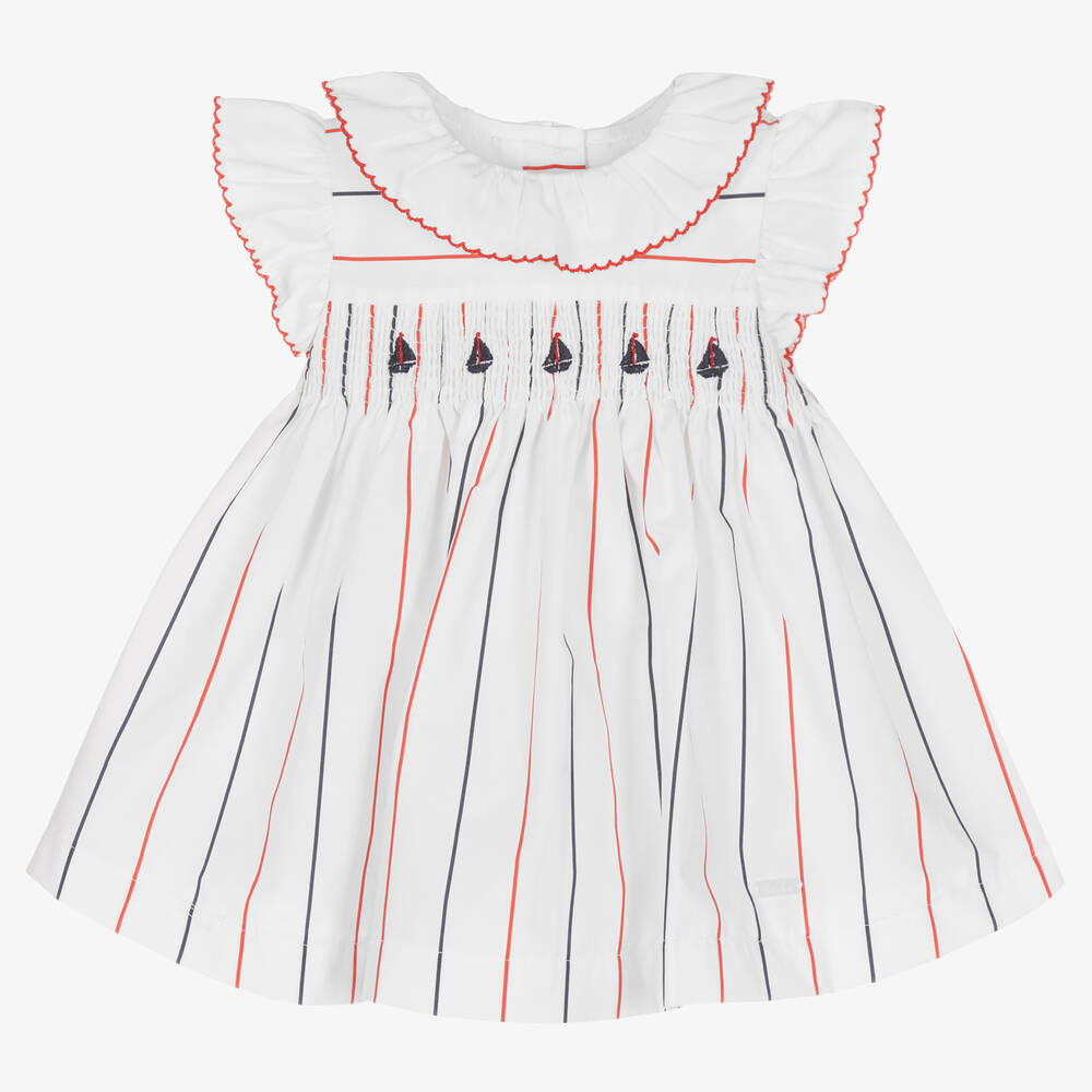 Patachou - Baby Girls White Striped Dress | Childrensalon