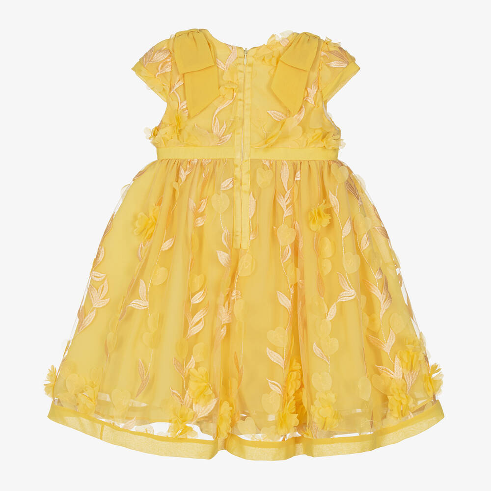 Patachou-Baby Girls Yellow Floral Tulle Dress | Childrensalon Outlet