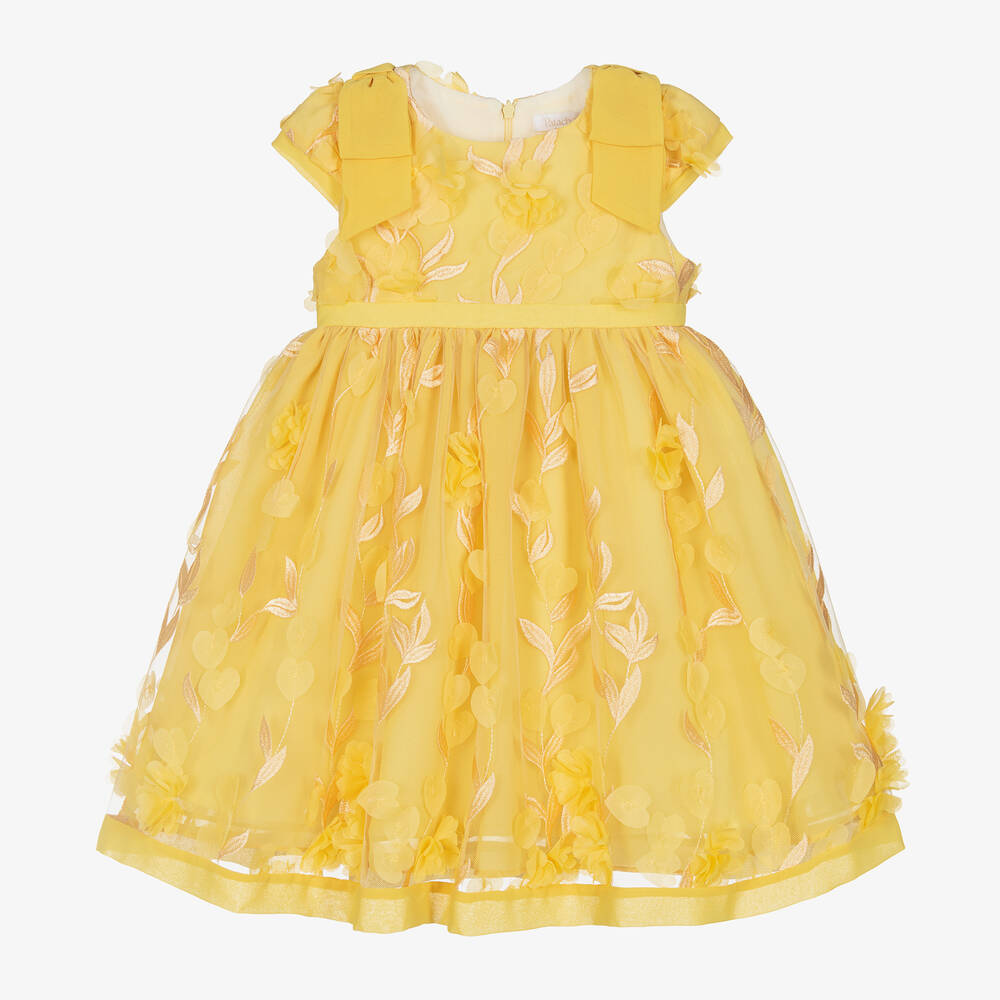 Patachou-Baby Girls Yellow Floral Tulle Dress | Childrensalon Outlet