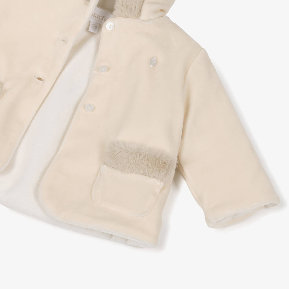 Patachou-Beige Velour Baby Pram Coat | Childrensalon Outlet
