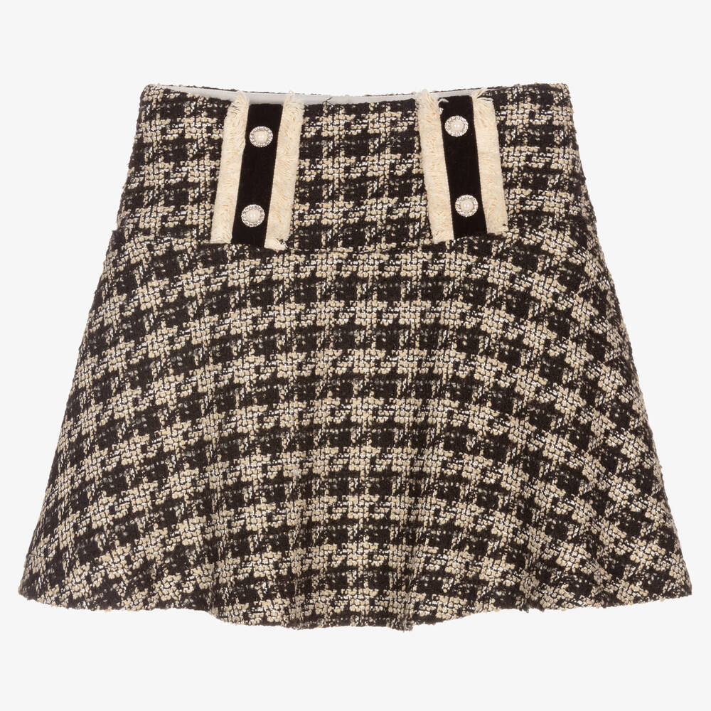 Patachou-Black & Ivory Tweed Skirt | Childrensalon Outlet