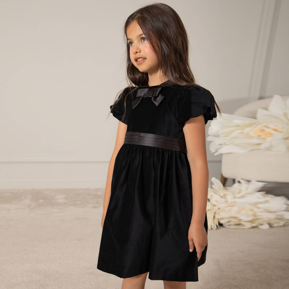 Patachou-Black Velvet Bow Dress | Childrensalon Outlet