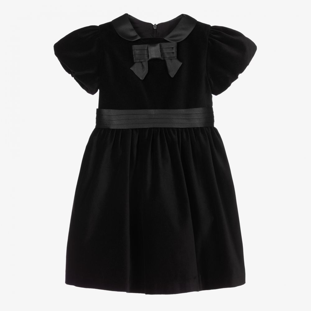 Patachou-فستان قطن مخمل بفيونكة لون أسود | Childrensalon Outlet