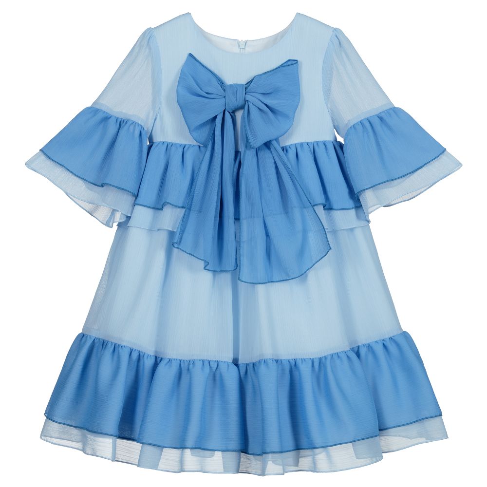 Patachou - فستان شيفون لون أزرق مزين بفيونكة | Childrensalon