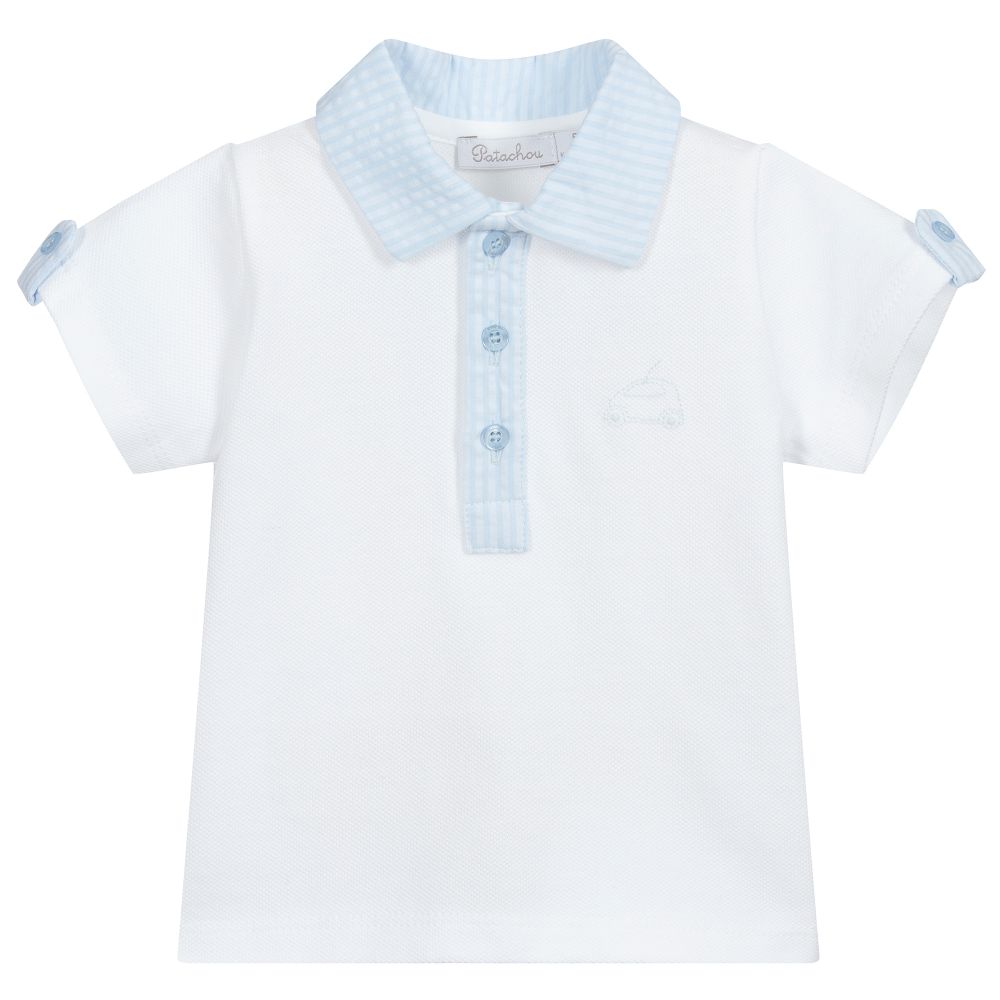 Patachou-Blue Cotton Piqué Polo Shirt | Childrensalon Outlet