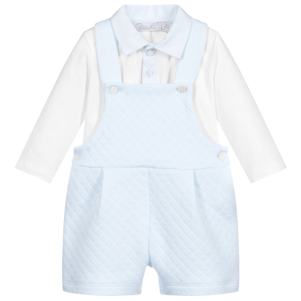 Patachou-Blue Dungaree Baby Shorts Set | Childrensalon Outlet