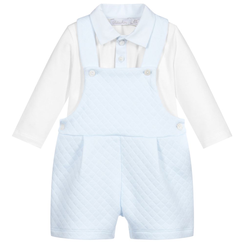 Patachou - Blue Dungaree Baby Shorts Set | Childrensalon