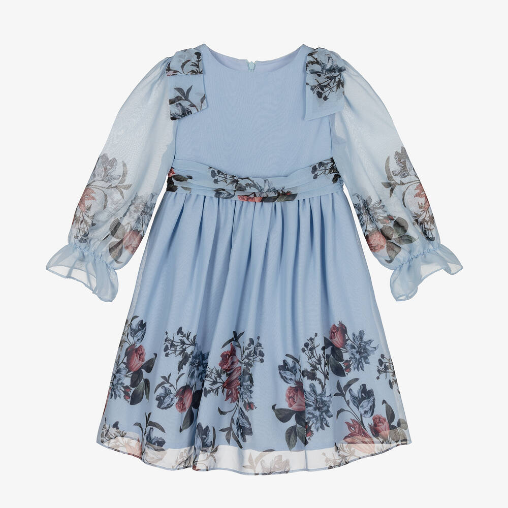 Patachou - Blue Floral Chiffon Bows Dress | Childrensalon