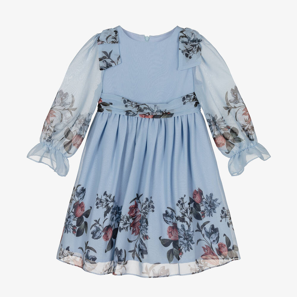 Patachou - Blaues, geblümtes Chiffon-Schleifenkleid | Childrensalon