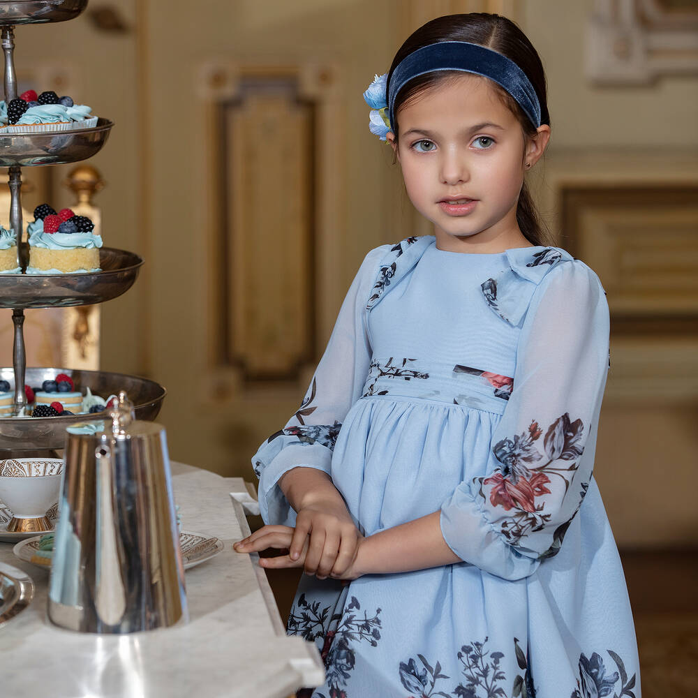 Patachou-Голубое шифоновое платье с цветами и бантиками | Childrensalon Outlet