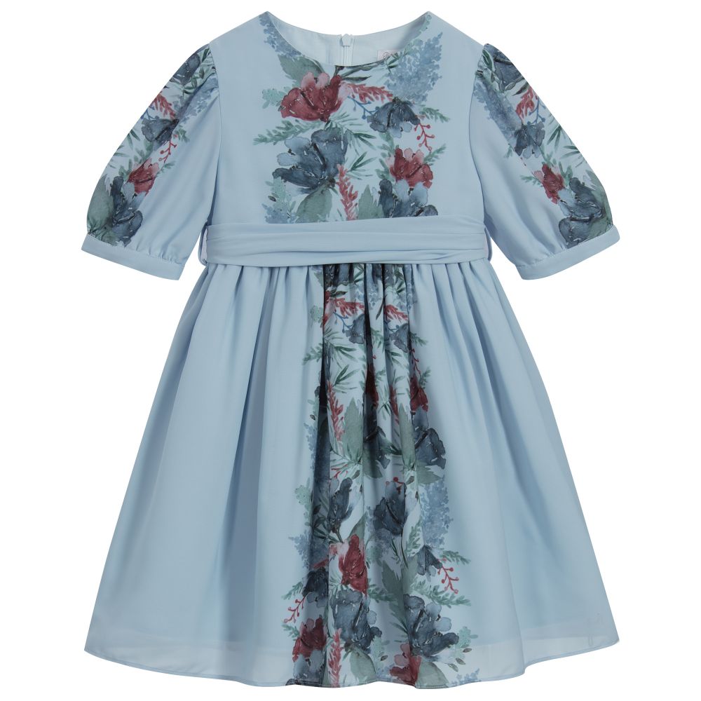 Patachou - Robe bleue en mousseline fleurie | Childrensalon