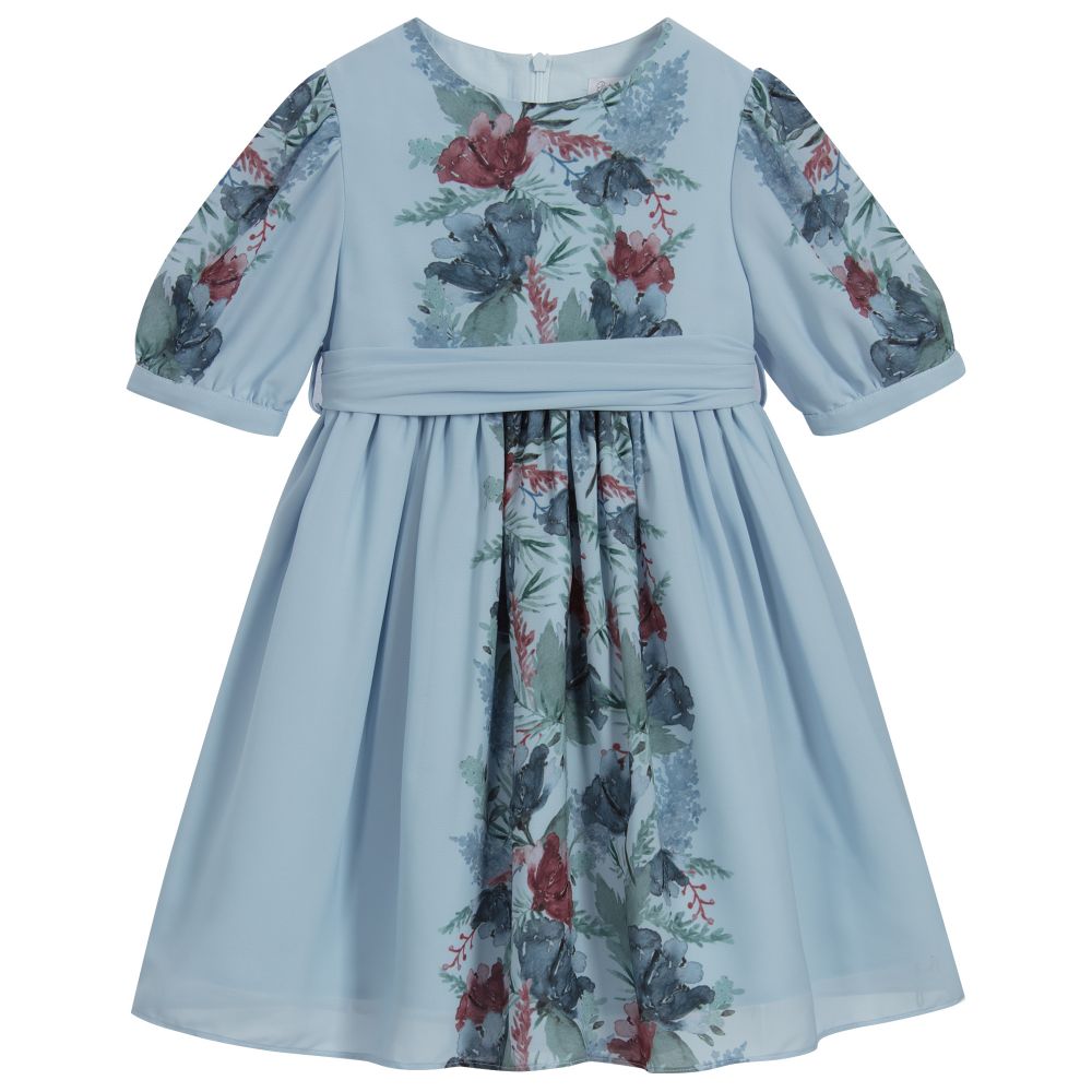 Patachou - Blaues Chiffonkleid mit Blumenmuster | Childrensalon