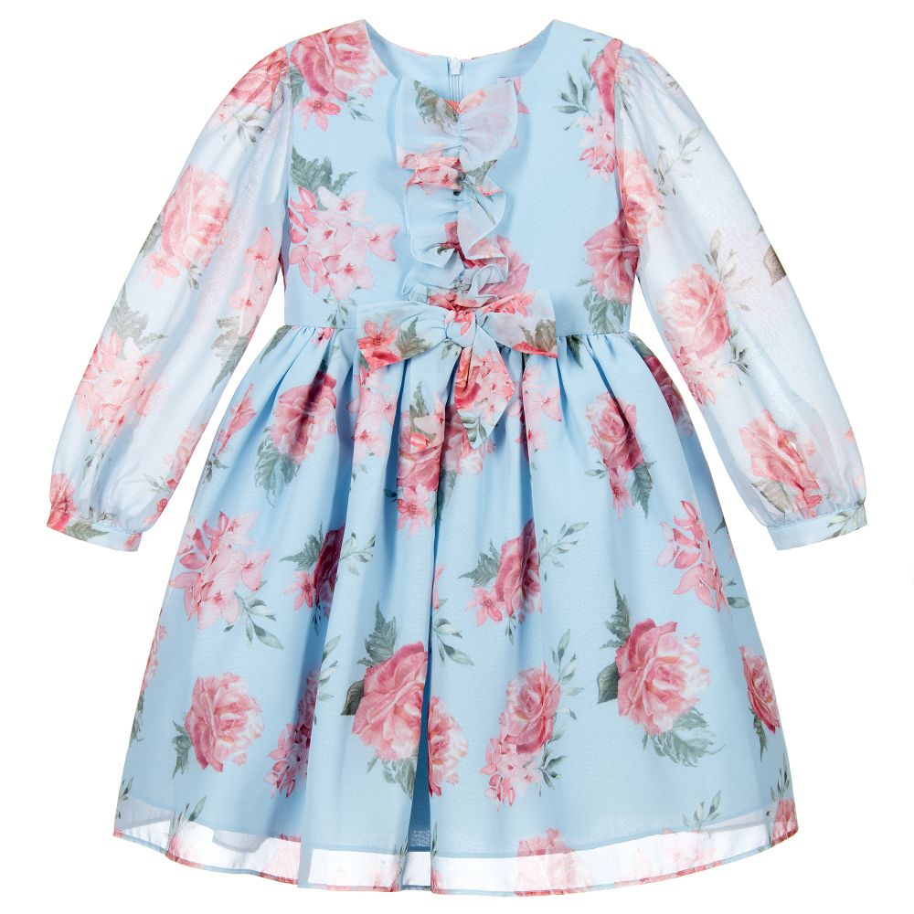 Patachou - Robe bleue en mousseline fleurie | Childrensalon