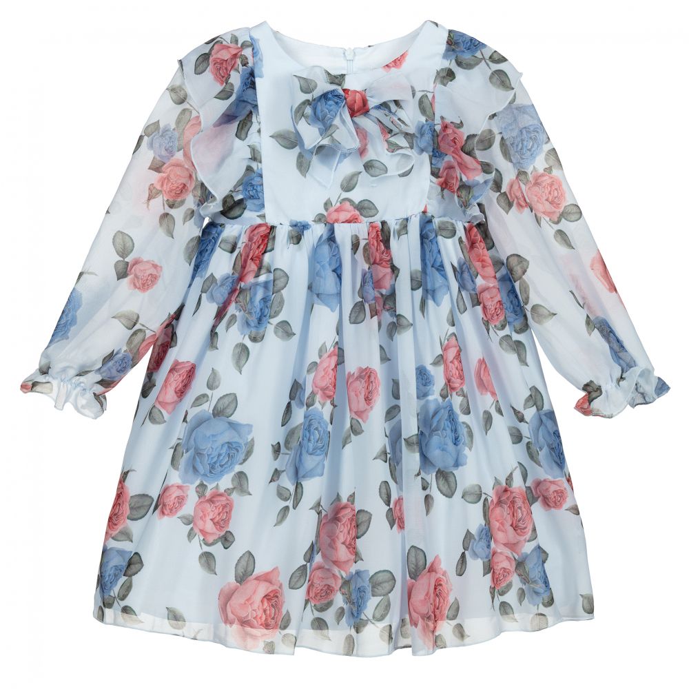 Patachou - Robe bleue en mousseline fleurie  | Childrensalon