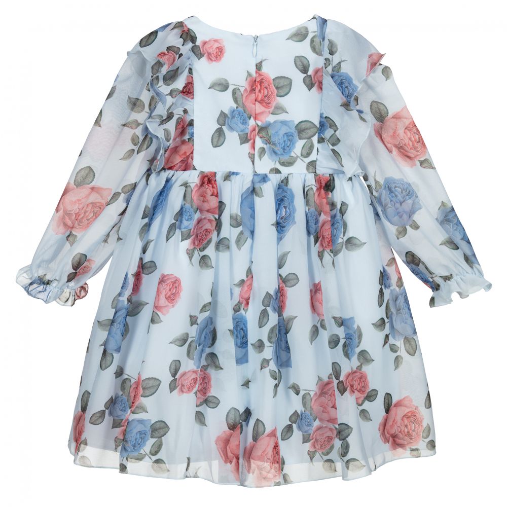 Patachou-فستان شيفون لون أزرق فاتح بطبعة ورود | Childrensalon Outlet