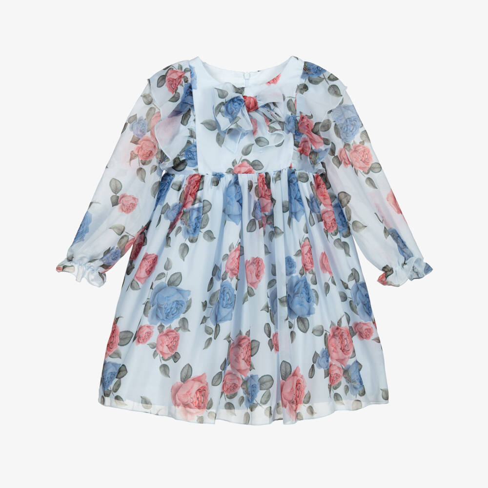 Patachou-فستان شيفون لون أزرق فاتح بطبعة ورود | Childrensalon Outlet