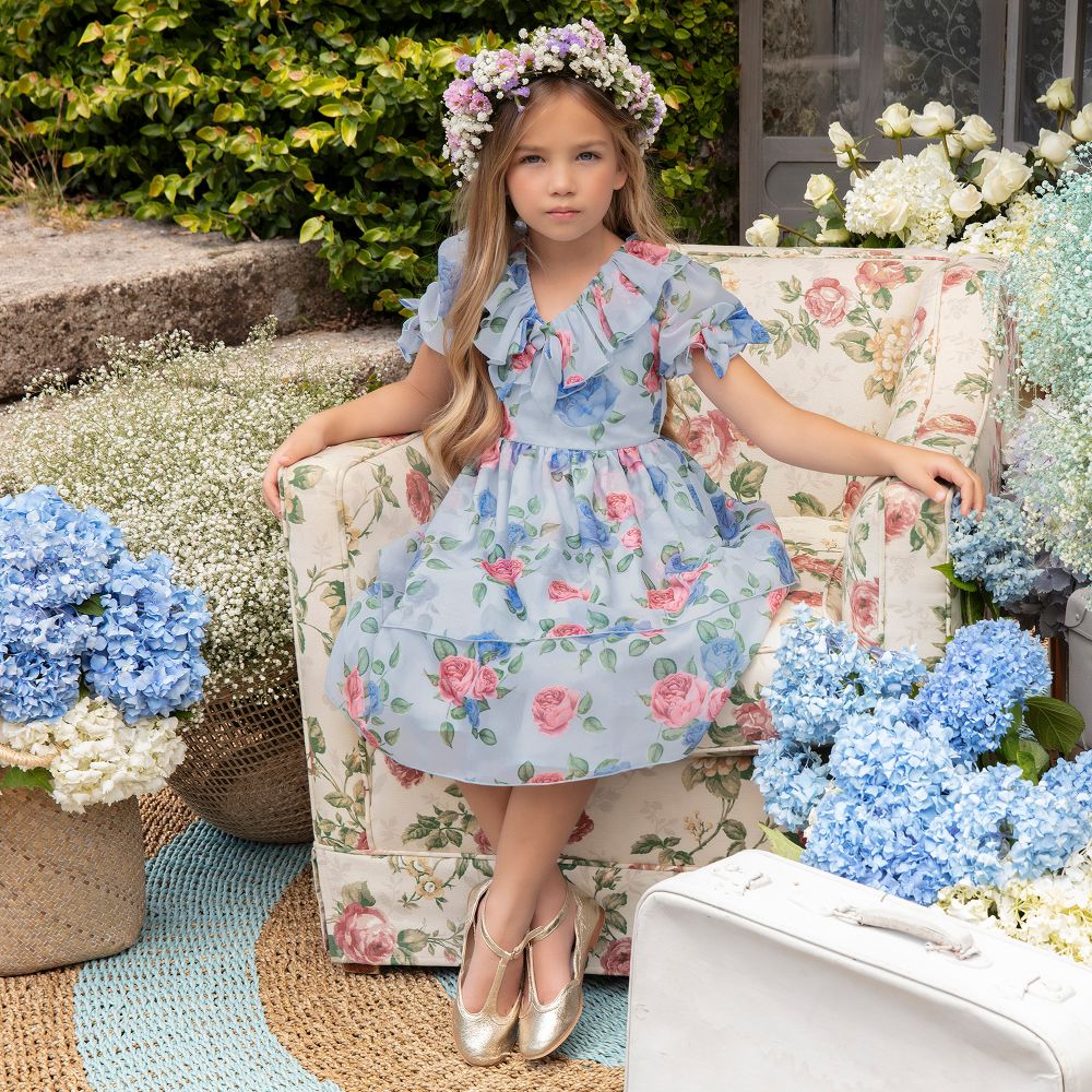 Patachou Blue Floral Chiffon Dress Childrensalon Outlet