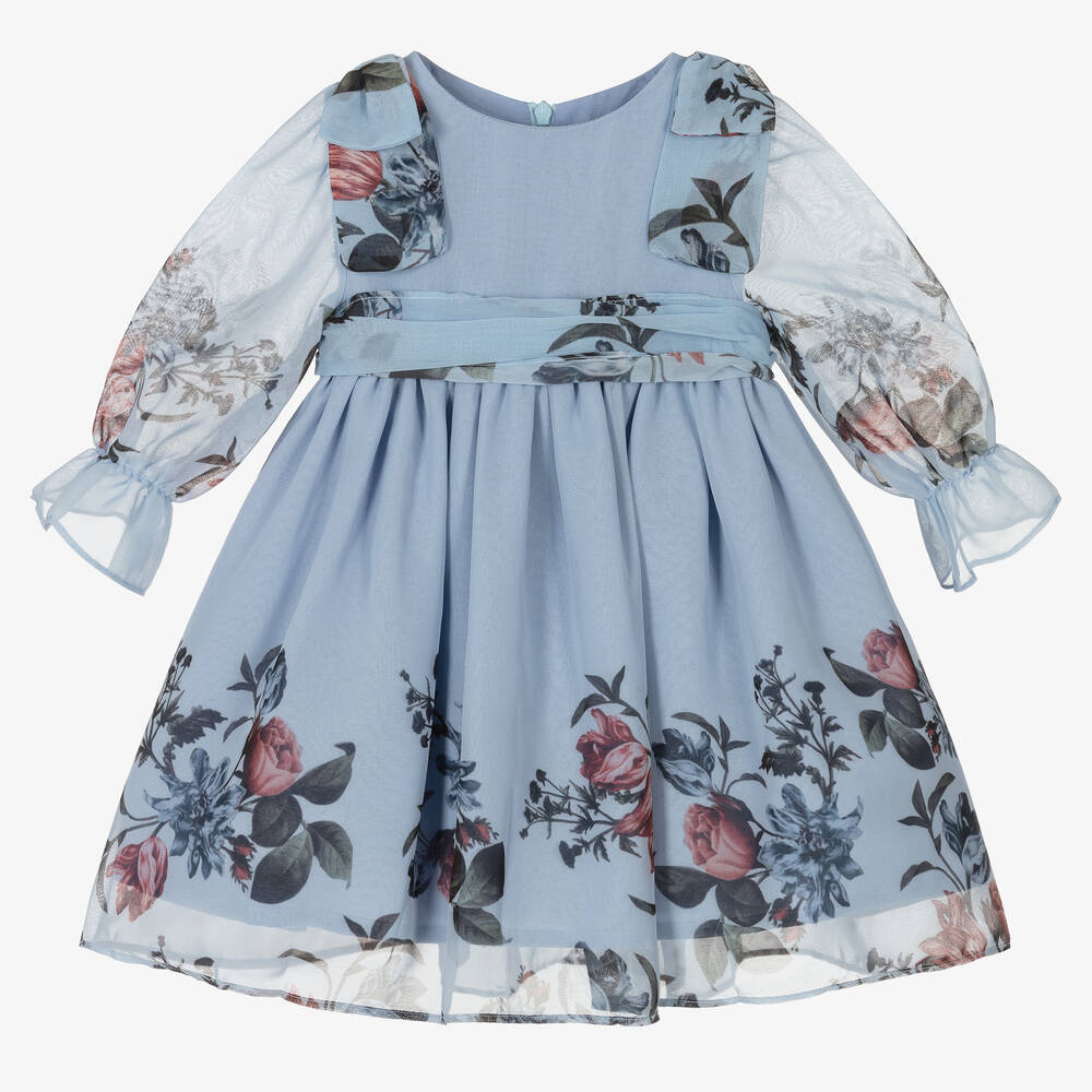 Patachou - Blaues geblümtes Chiffonkleid  | Childrensalon