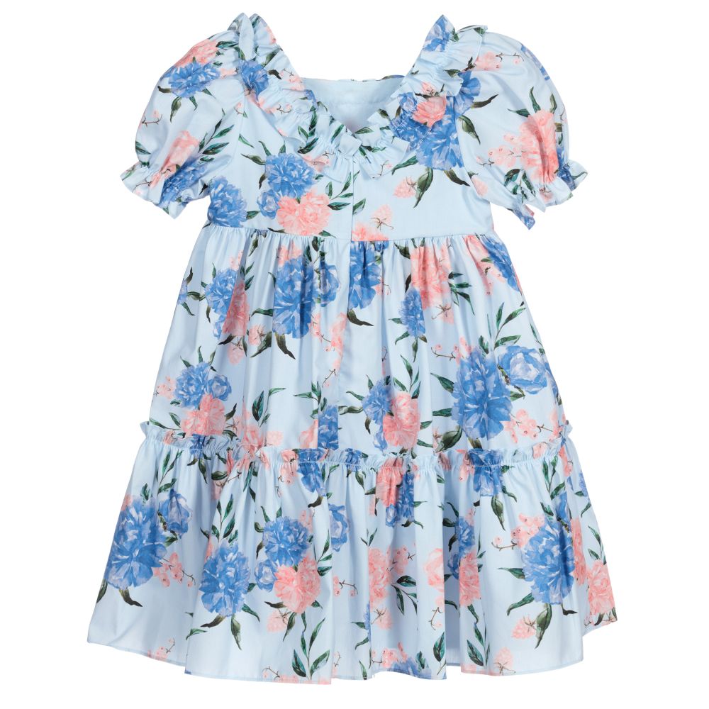 Patachou-Голубое хлопковое платье с цветочным рисунком | Childrensalon Outlet