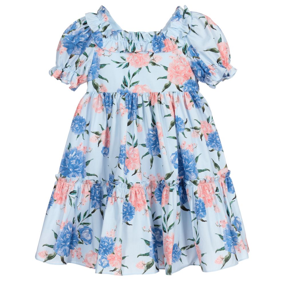 Patachou - Blaues Baumwollkleid mit Blumen-Print | Childrensalon