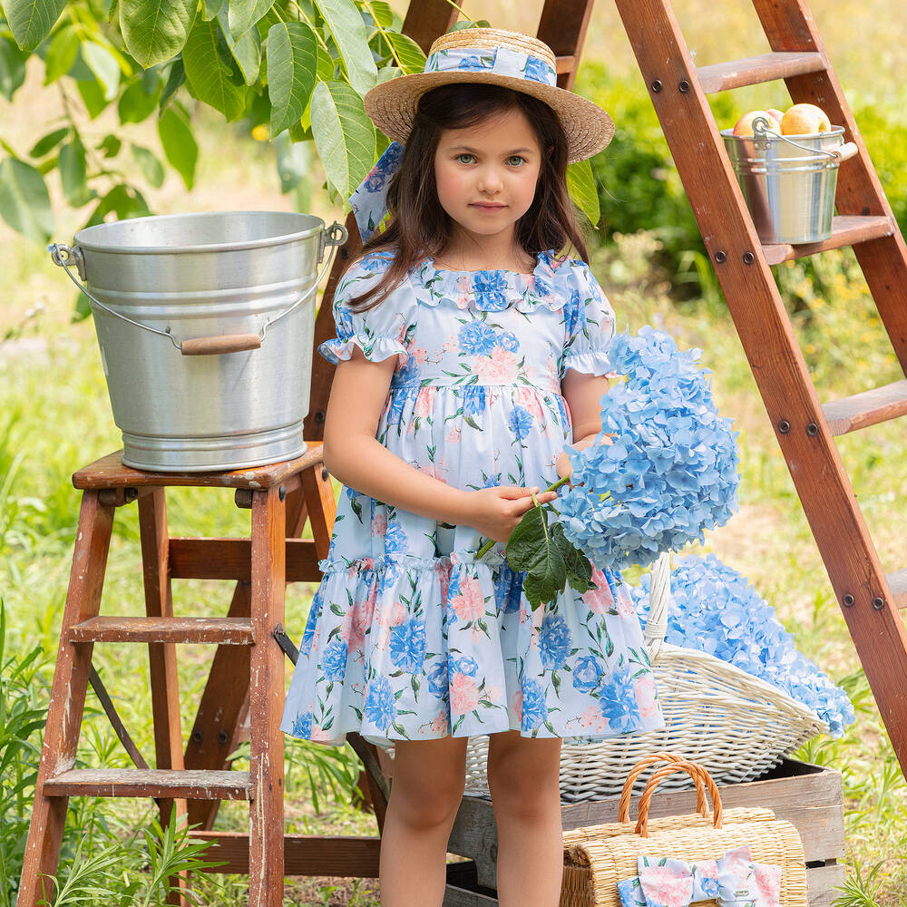 Patachou-Голубое хлопковое платье с цветочным рисунком | Childrensalon Outlet