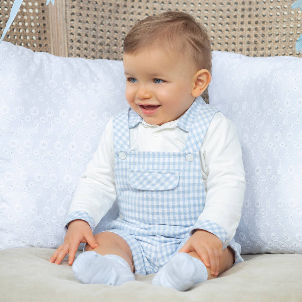 Patachou-Blue & Ivory Dungarees Set | Childrensalon Outlet