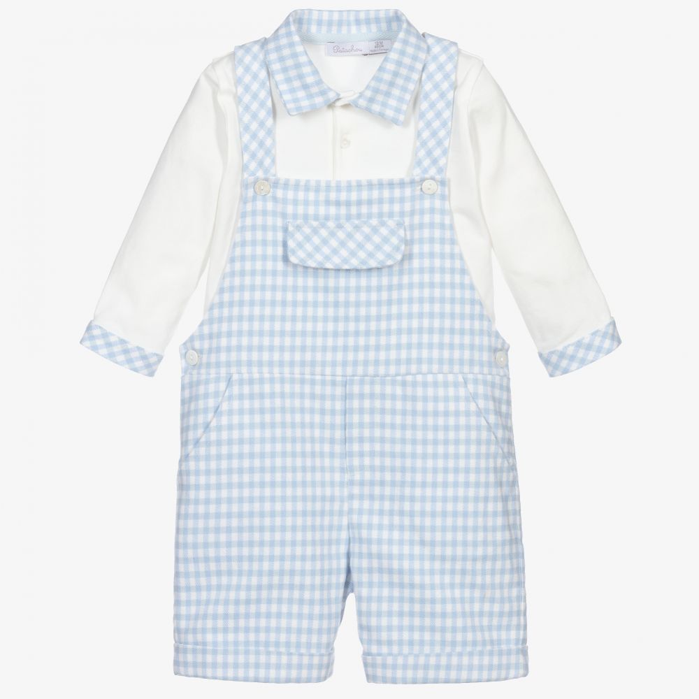 Patachou - Blue & Ivory Dungarees Set | Childrensalon