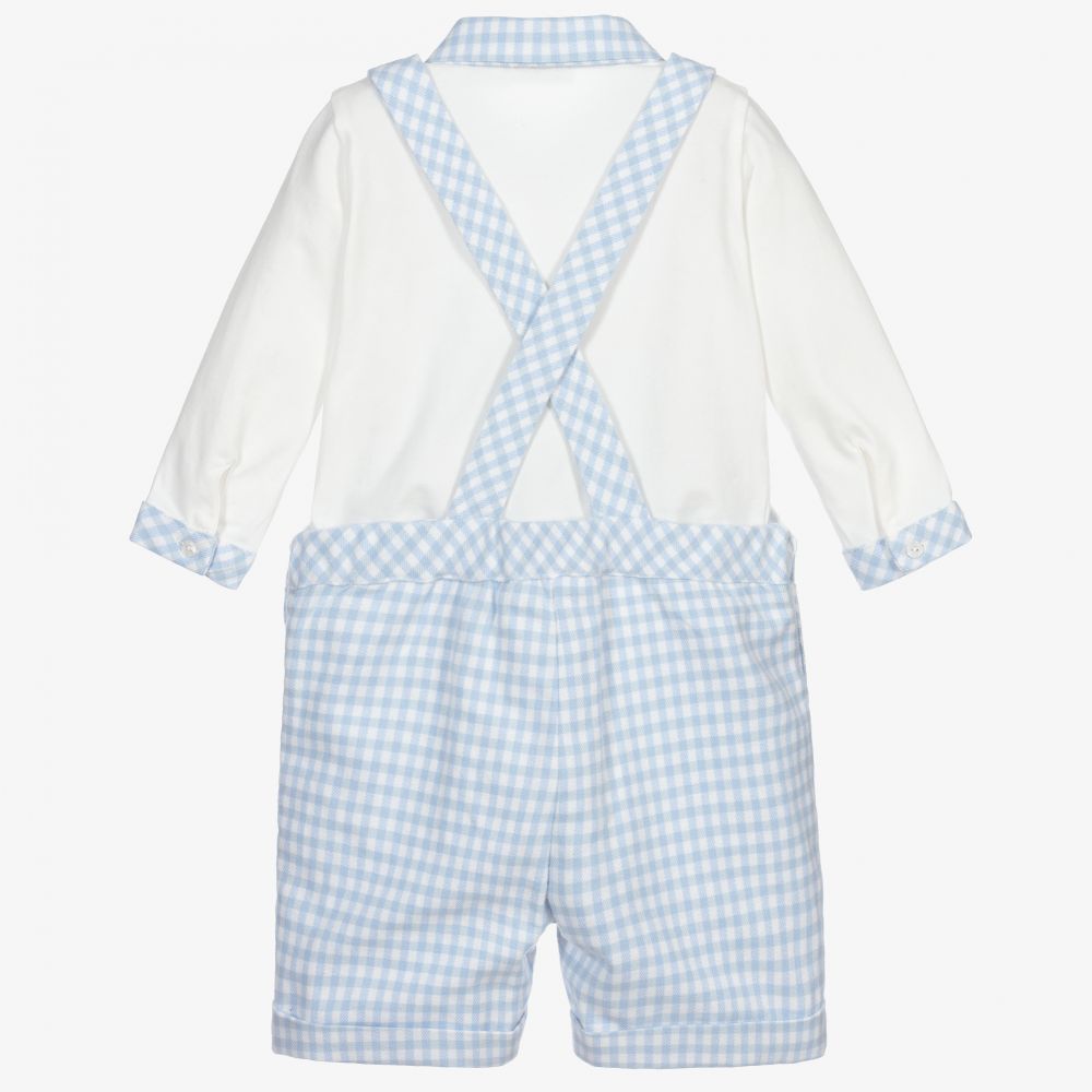 Patachou-Blue & Ivory Dungarees Set | Childrensalon Outlet