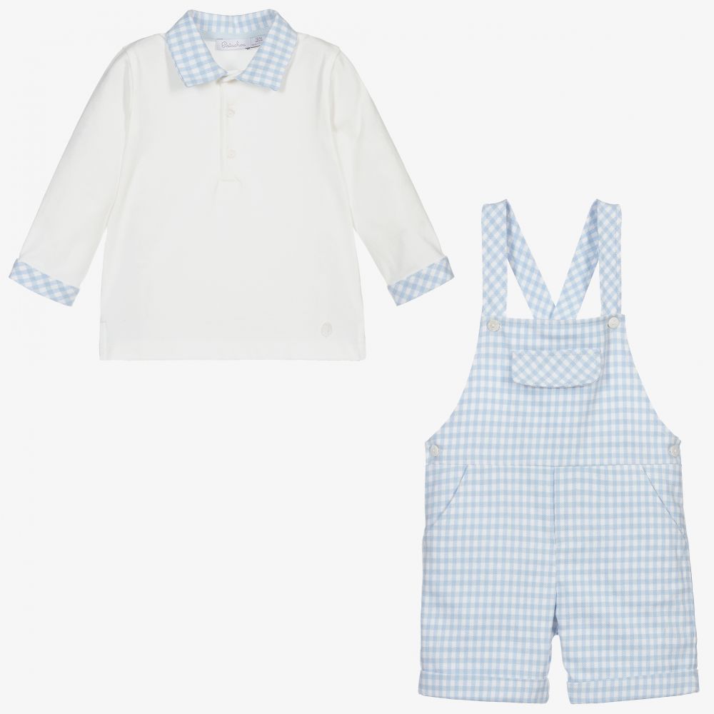 Patachou-Blue & Ivory Dungarees Set | Childrensalon Outlet