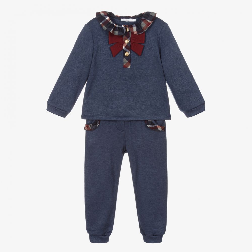 Patachou - Blue Knitted Ruffled Tracksuit | Childrensalon