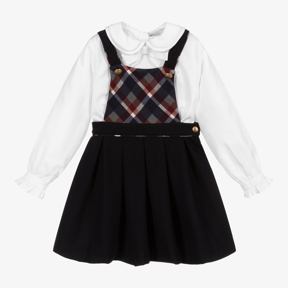 Patachou-Blue Pinafore Dress Set  | Childrensalon Outlet