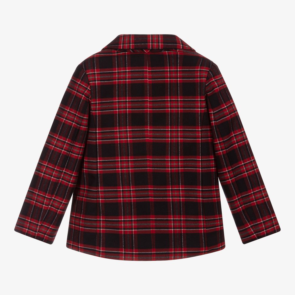 باتاشو-جاكيت بلايزر فلانيل كاروهات لون كحلي وأحمر للأولاد | Childrensalon Outlet