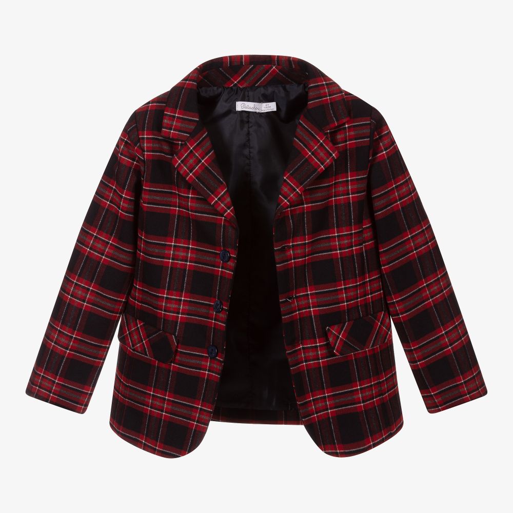 باتاشو-جاكيت بلايزر فلانيل كاروهات لون كحلي وأحمر للأولاد | Childrensalon Outlet