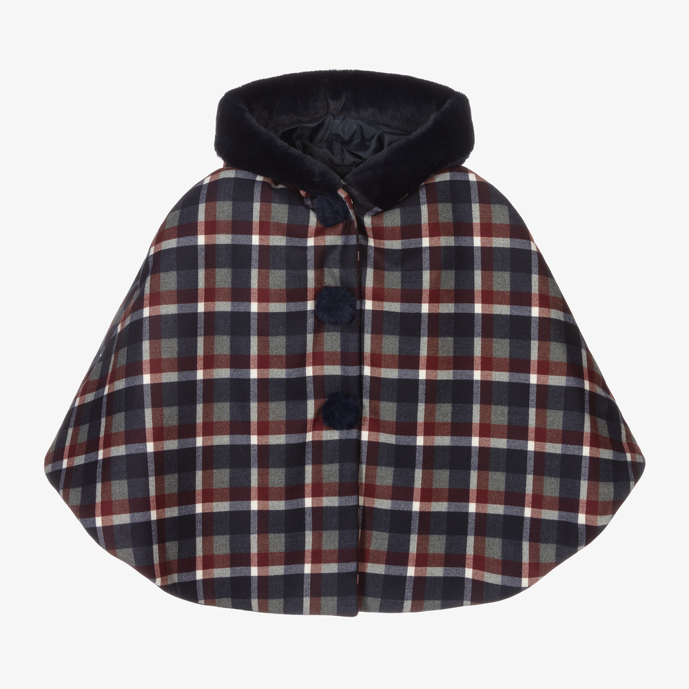 Patachou - Blue & Red Tartan Cape  | Childrensalon