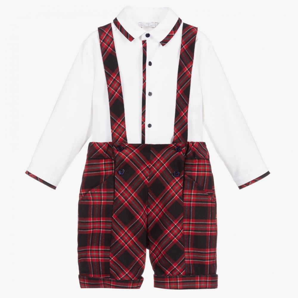Patachou-Красно-синий комплект с шортами в шотландскую клетку | Childrensalon Outlet