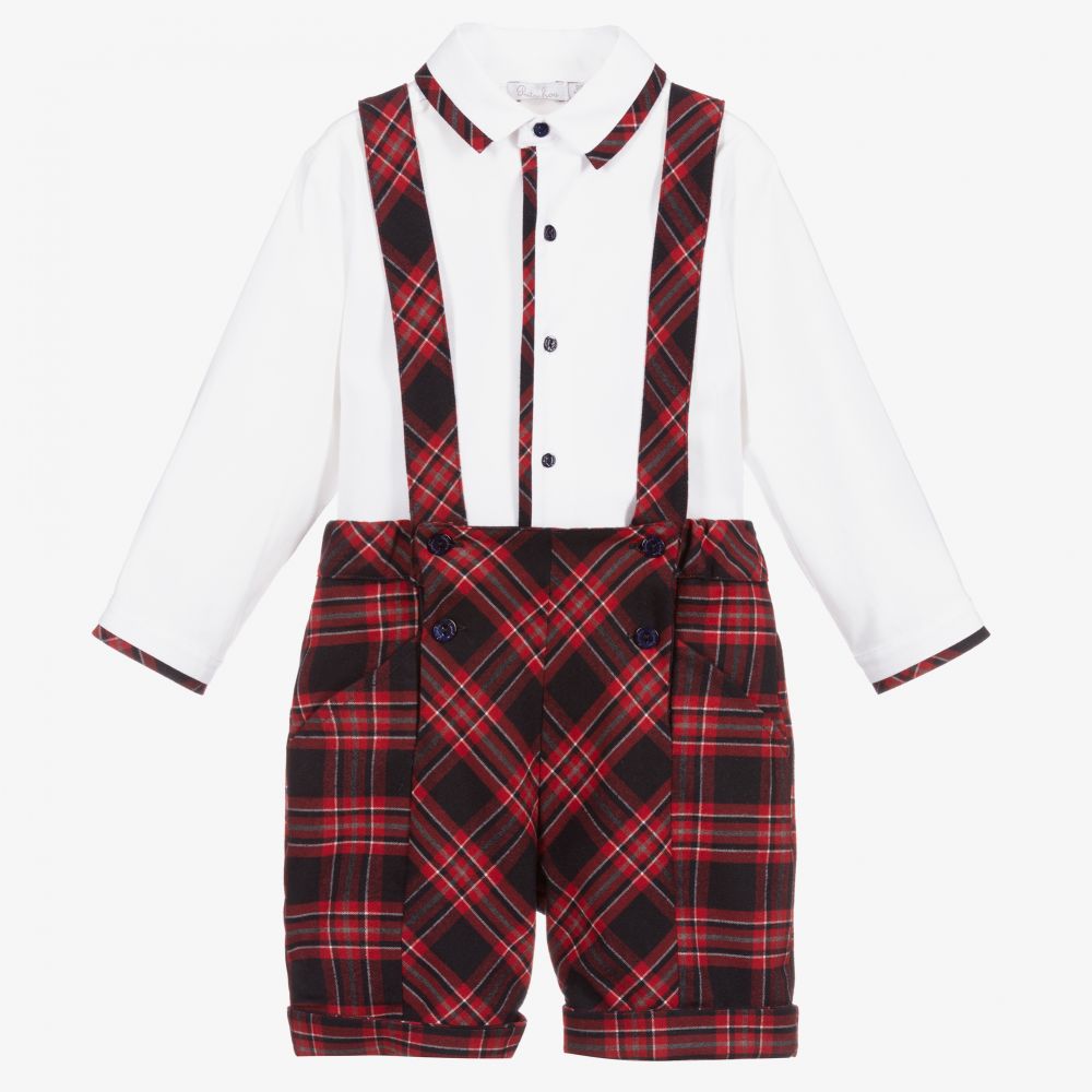 Patachou - Blue & Red Tartan Shorts Set | Childrensalon