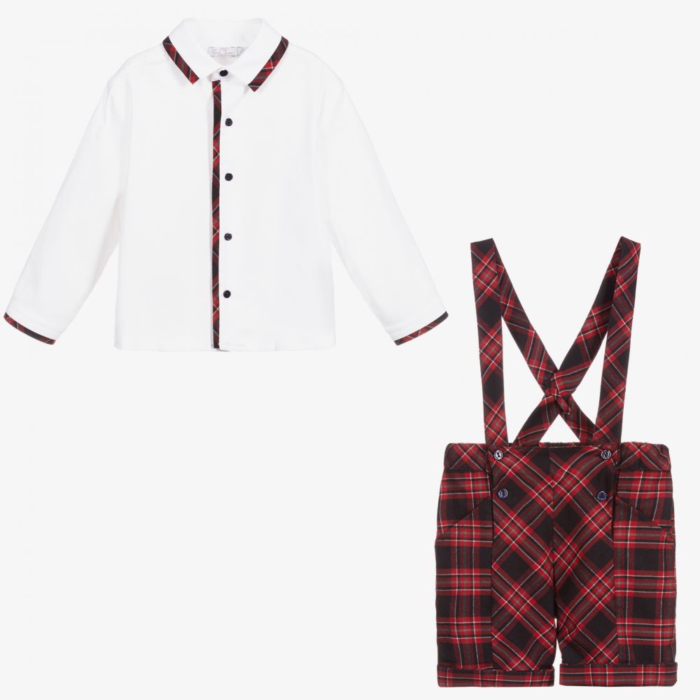 Patachou-Blue & Red Tartan Shorts Set | Childrensalon Outlet