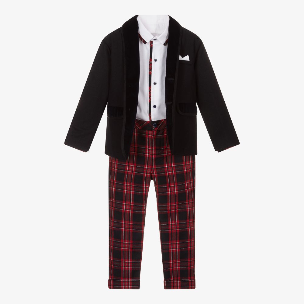 Patachou - Blue & Red Tartan Trouser Set | Childrensalon