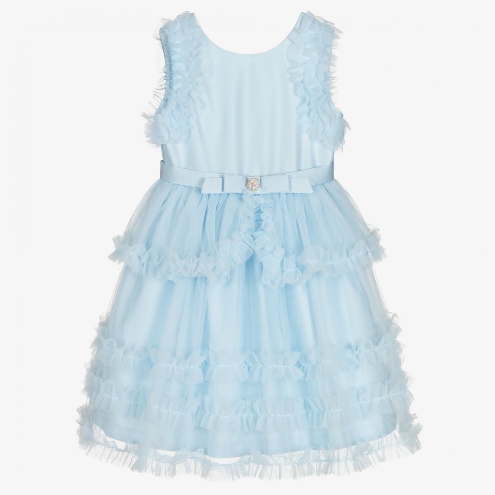 Patachou - Blue Satin & Tulle Dress  | Childrensalon