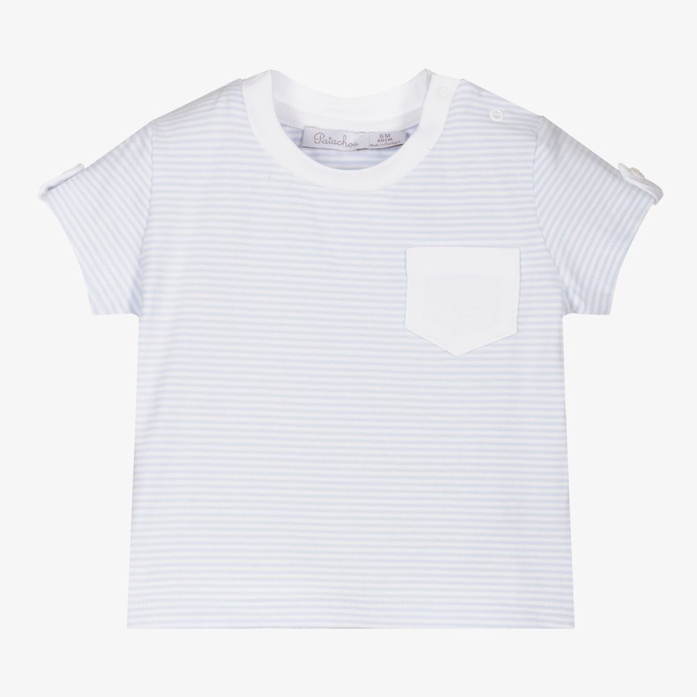 Patachou - Blue Striped Cotton T-Shirt | Childrensalon