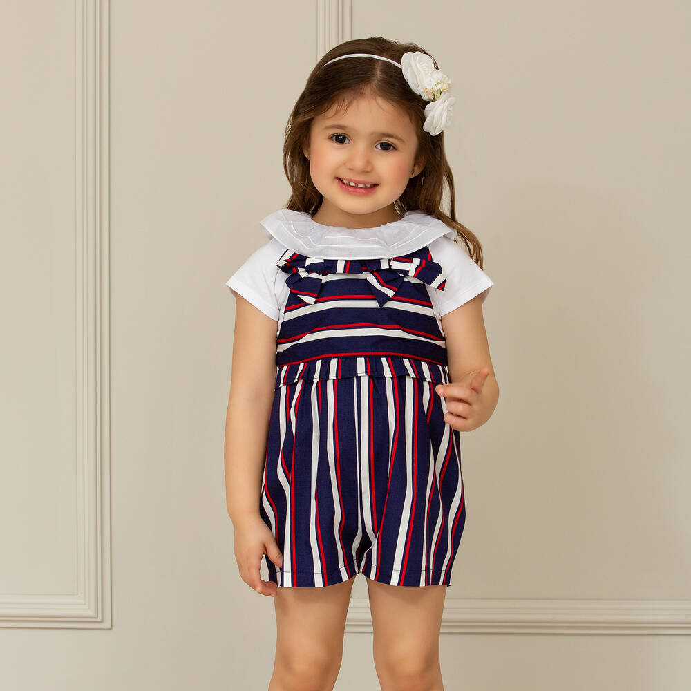 Patachou-Blue Striped Dungaree Shorts | Childrensalon Outlet