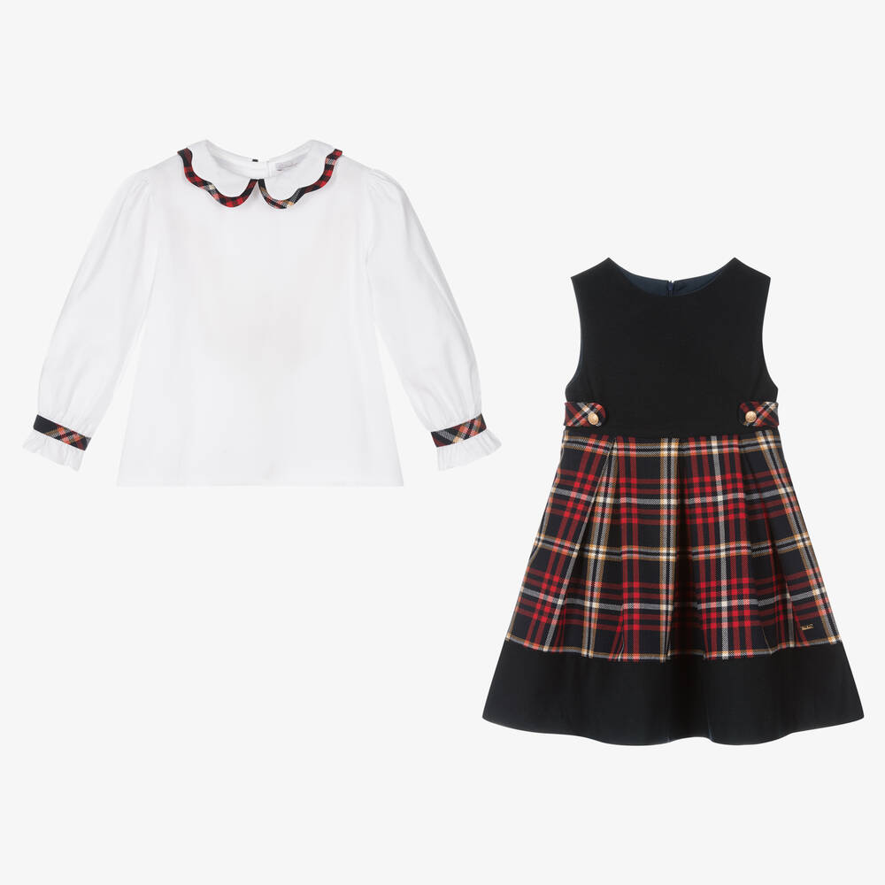 Patachou-Blue Tartan Pinafore Dress Set | Childrensalon Outlet