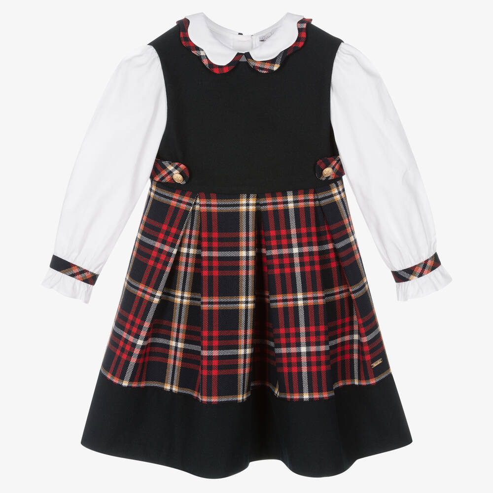 Patachou - طقم فستان بينافور قطن تارتان لون كحلي وأحمر | Childrensalon