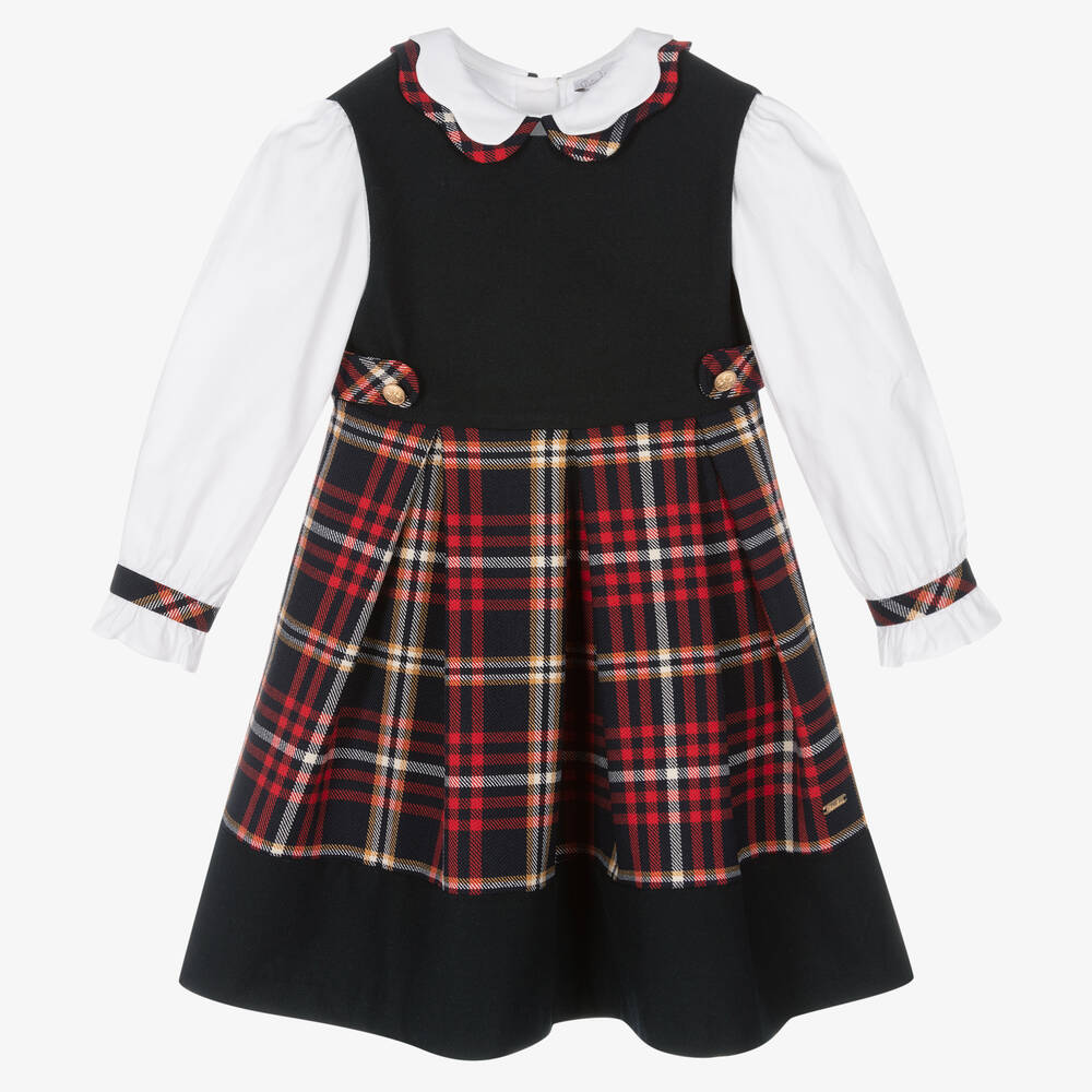 Patachou - Ensemble robe chasuble écossaise bleue | Childrensalon