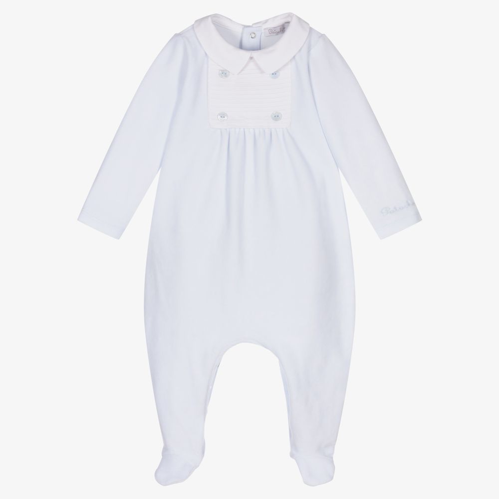Patachou-Blue Velour Babygrow | Childrensalon Outlet