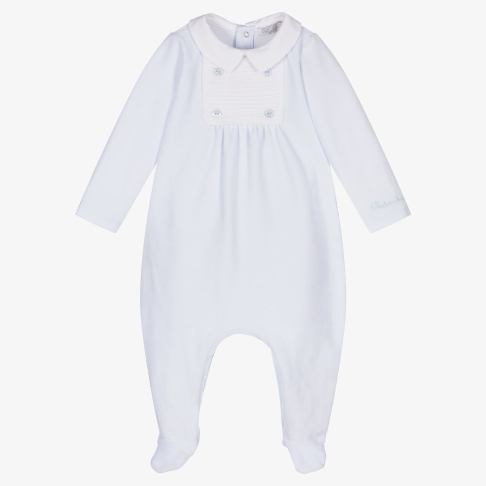 Patachou - Blue Velour Babygrow | Childrensalon